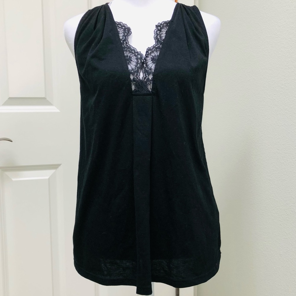 PINS AND NEEDLES SLEEVELESS TANK TOP SHEER LACE BACK PANEL BLACK SMALL
